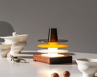 koreanische Gat-Lampe - Zelkova Holzsockel, 3D gedruckte Schirme, LED-Stimmungslicht