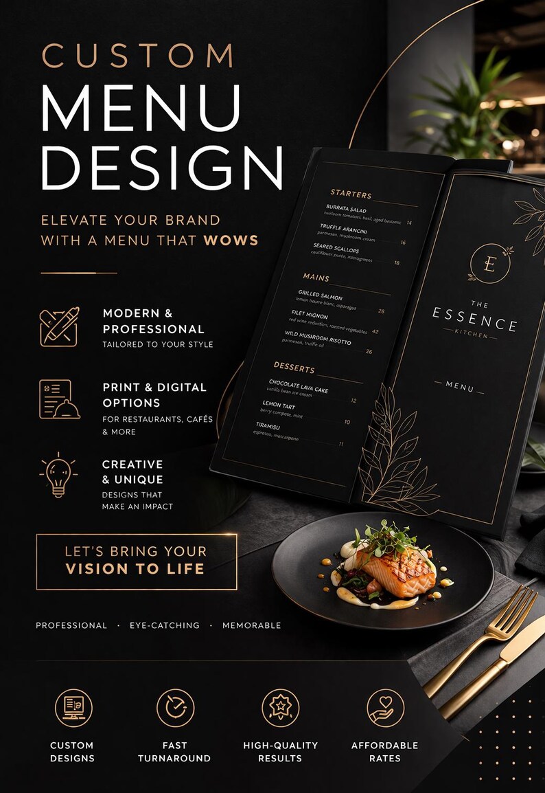 Custom 1-3 Page Menu Design & Redesign | Restaurant, Bar, Café Service ...