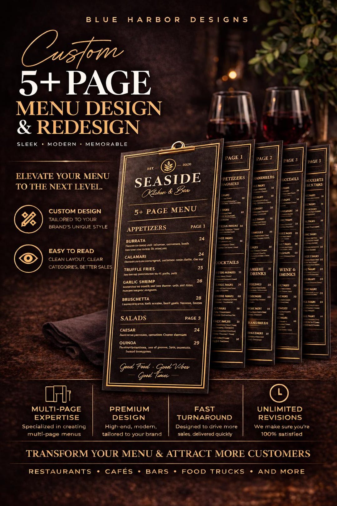 Custom Restaurant Menu Design | 5+ Page, Multi-page, Print-ready Files ...