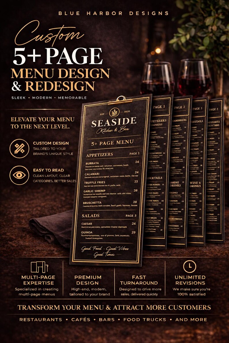 Custom Restaurant Menu Design | 5+ Page, Multi-page, Print-ready Files ...