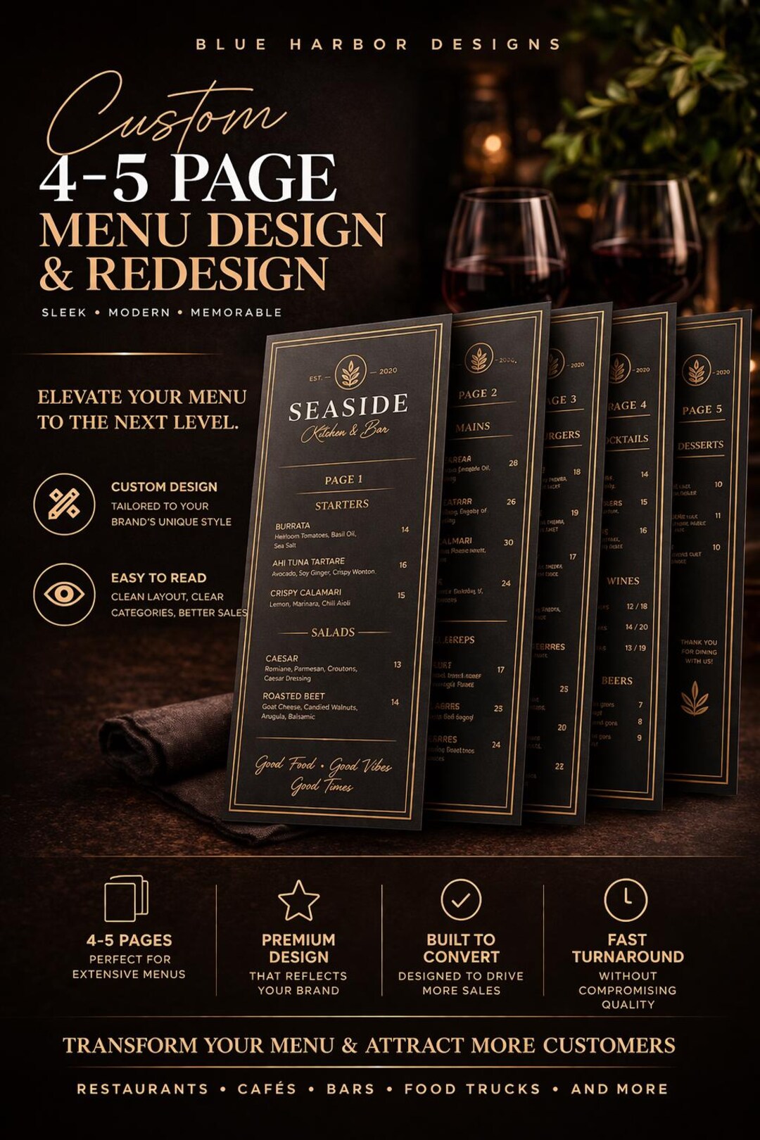 Custom 4-5 Page Restaurant Menu Design & Redesign (print-ready Files ...