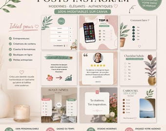 9 Canva Instagram Templates | Editable Instagram Templates | Social Media Pack | Instagram Posts | Content Creator