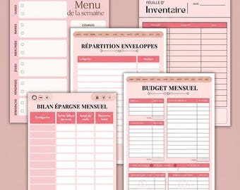 Budget & Home Organization Kit | Monthly Review, Weekly Menu, Inventory | Printable A4 PDF | Cash Stuffing Envelope Method