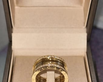 Anillo ancho chapado en oro de 18 quilates, anillo llamativo de plata S925, joyería vintage atrevida.