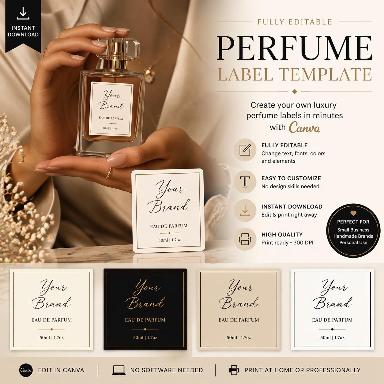 Minimalist Perfume Label Template, Luxury Fragrance Stickers (digital ...