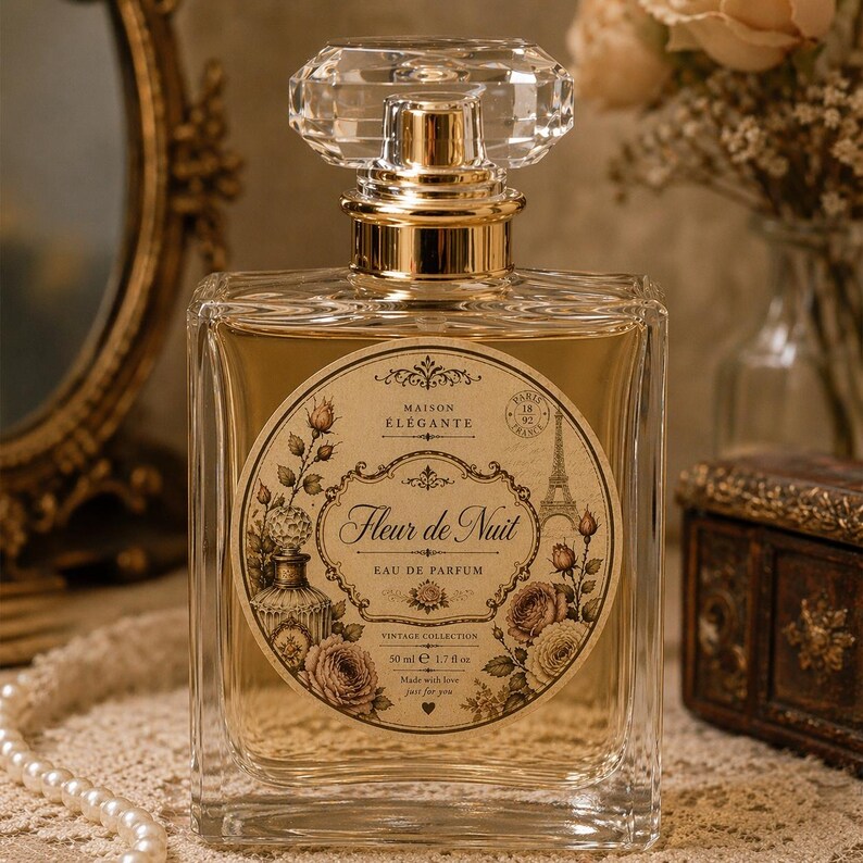 Vintage Perfume Label Template Editable | Custom Brand Sticker | Round ...