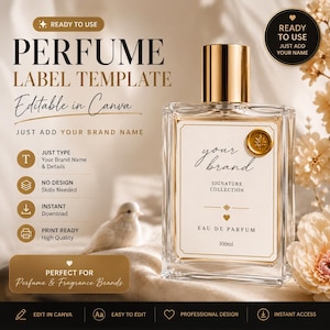 Perfume Label Template Canva | Editable Perfume Sticker Design | Luxury Fragrance Label | Cosmetic Packaging Template | Instant Download