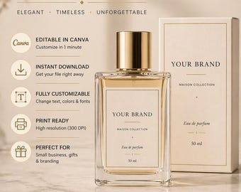 Minimalist Perfume Label Template, Luxury Fragrance 7 Stickers (Digital Download)
