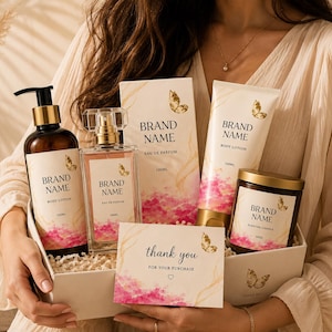 Paquete de etiquetas de cosméticos de lujo: perfume, loción corporal, vela (descarga digital).