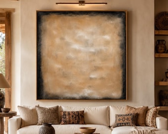 Pintura abstrata Wabi Sabi, pintura original, arte de parede neutra pintada à mão, tela rústica moderna, decoração de sala de estar de grandes dimensões