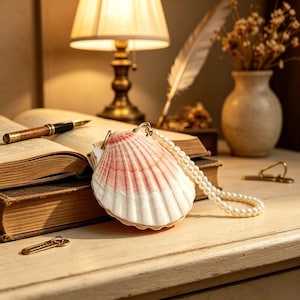 Seashell Notebook, Natural Shell Cover, Blank Journal, Beach Diary, Ocean Gift, 30 Pages, Gift Box