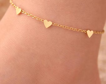 Hartvormig enkelbandje, gouden en zilveren enkelband, roestvrijstalen sieraad, elegant minimalistisch enkelbandje, zomerse strandsieraad, cadeau voor vrouwen