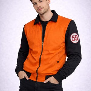 Chaqueta bomber negra y naranja Goku para hombre, chaqueta de cosplay de Dragon Ball Z, chaqueta de carreras, atuendo de anime de héroe marcial, regalo