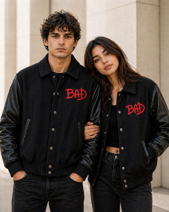 Michael Jackson Bad Tour Jacket Men Women MJ Thriller Jacket Retro 80s King of Pop Black Bomber Varsity Jacket Gift