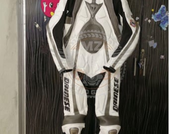 Mono de cuero para motociclista Dainese T Age, azul/plateado.