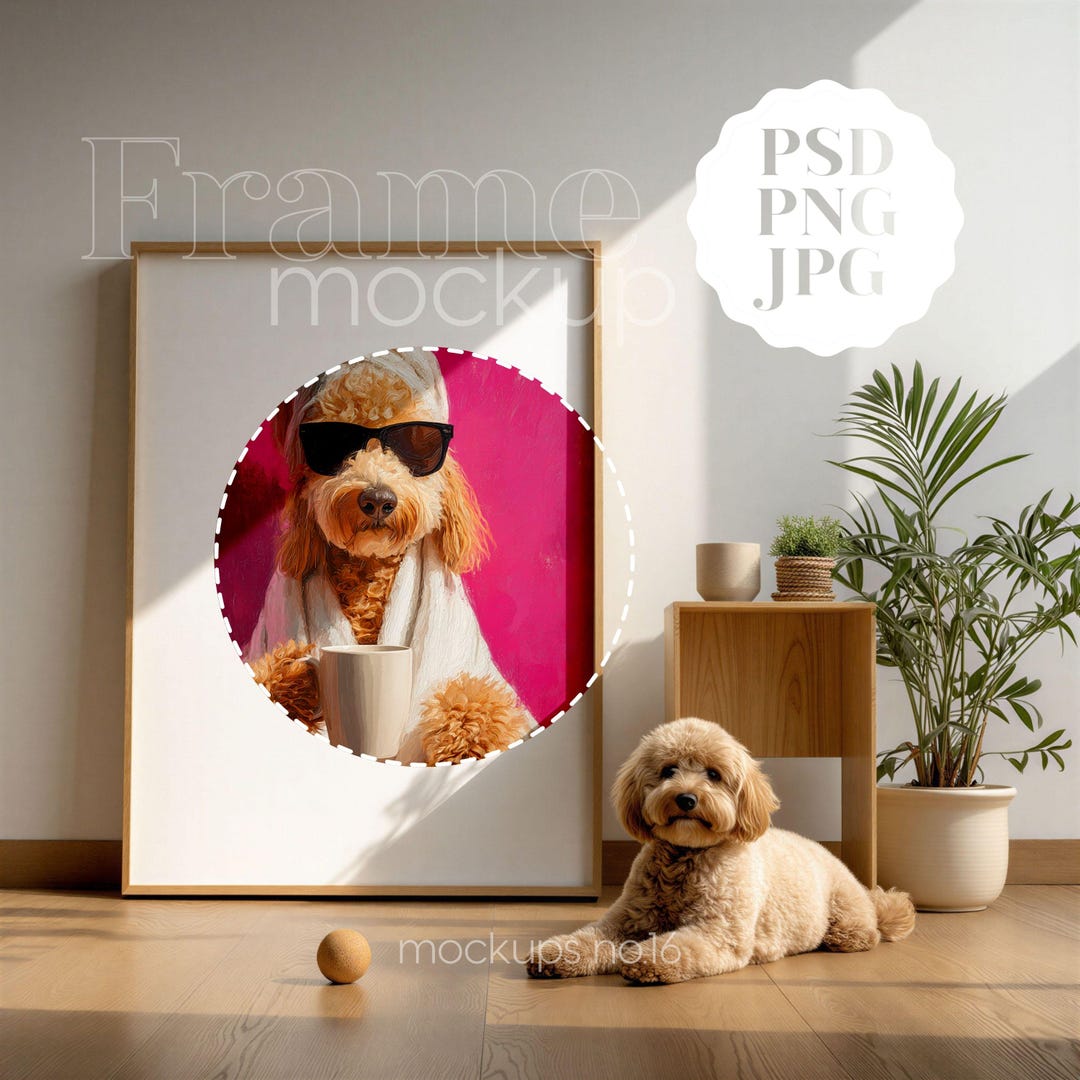 Dog Frame Mockup PSD Interior Wall Frame Mockup Pet Portrait Display ...