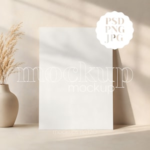 A4 Paper Mockup PSD, Blank A4 Document Display, Minimal Neutral Wall Scene JPG PNG Smart Object for Etsy Sellers Listing Image Shop Preview