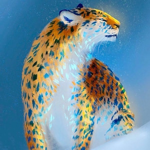 Cuadro decorativo Panthera Pardus en la nevada dorada (descarga digital)