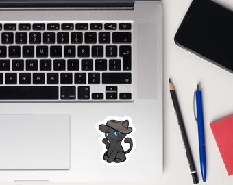 Cute Cowboy Cat Sticker, Kawaii Black Cat Decal, Cartoon Mascot Sticker, Laptop Sticker, Water Bottle Decal, Cat Lover Gift