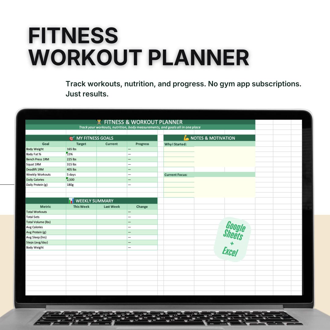 Gym Routine Spreadsheet Fitness Workout Planner Spreadsheet 2026 | Gym Log Nutrition Tracker ...
