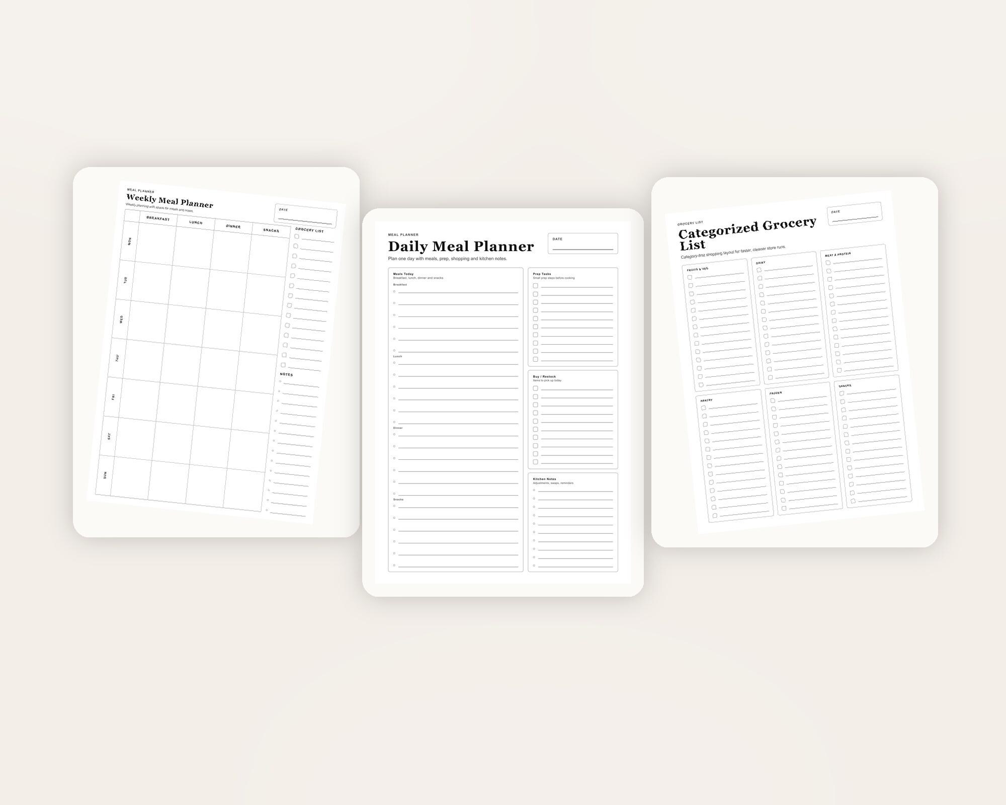 Printable Meal Planner Bundle, Weekly Daily Plans, Grocery List (A4 PDF ...