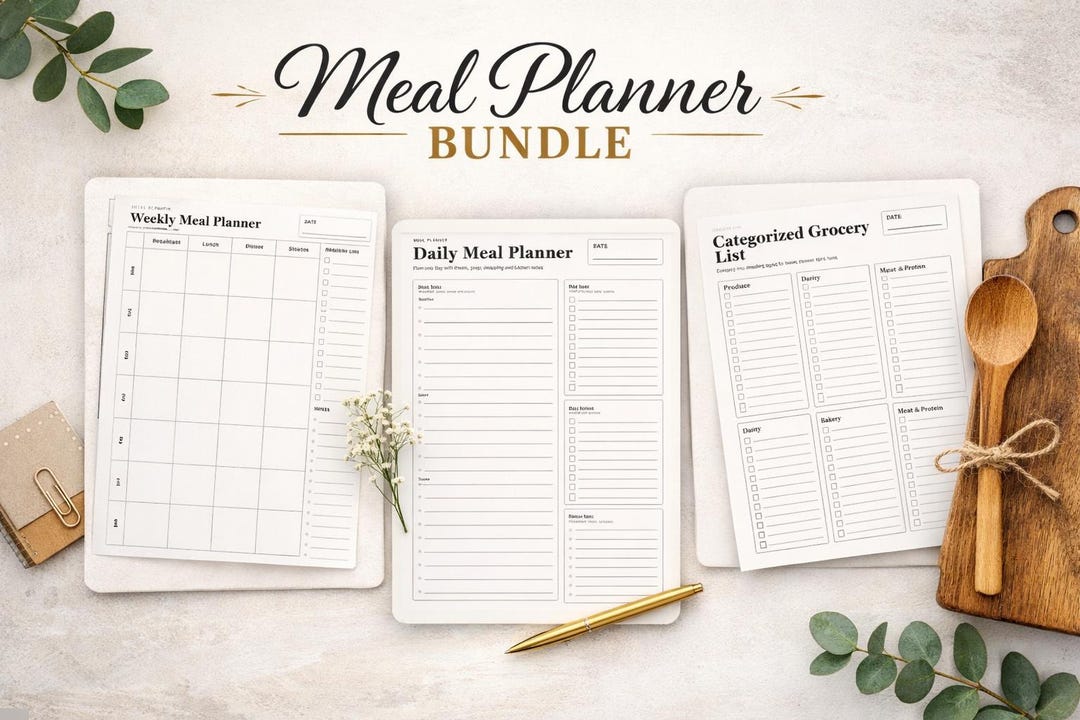 Printable Meal Planner Bundle, Weekly Daily Plans, Grocery List (A4 PDF ...