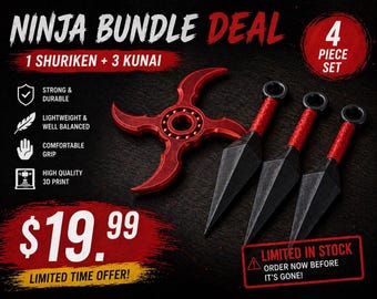 Paquete Ninja / Set de 4 Spinners Antiestrés / 1 Shuriken + 3 Kunai Spinners / Juguete de escritorio impreso en 3D / Set de Spinners para aliviar el estrés