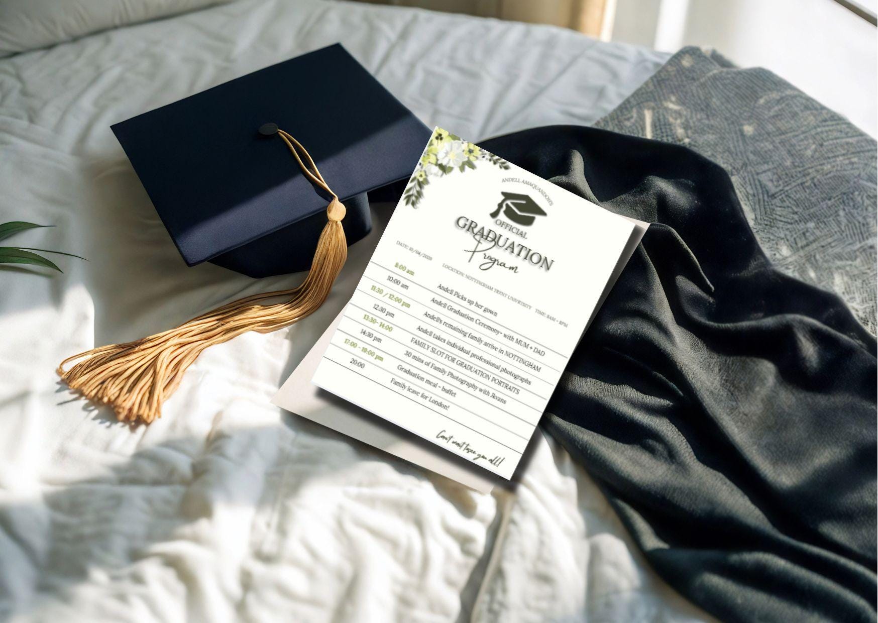 Elegant Floral Graduation Program Itinerary Template (canva) - Etsy