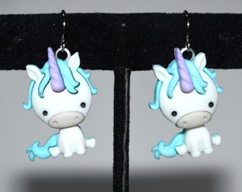 Unicorn Earrings, Unicorn Charm Earrings, I Love Unicorns, Blue, White & Purple Unicorn Earrings, Unicorn Jewelry, CE375