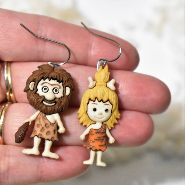 Cave People Earrings, Caveman Earrings, Cavewoman Earrings, People Earrings, Neanderthal Earring, Mismatched Earring, History Earring, CE395