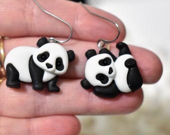 Panda Bear Earrings, Black & White Panda Bear Charm Earrings, Panda Earrings, Panda Bear Jewelry, Mismatched Earrings, Animal Earring, CE456