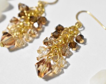 Brown Cluster Earrings, Brown Crystal Earrings, Crystal Cluster Earrings, Brown Ombre Earrings, Brown Gradient Earrings, Fall Earrings, CL13