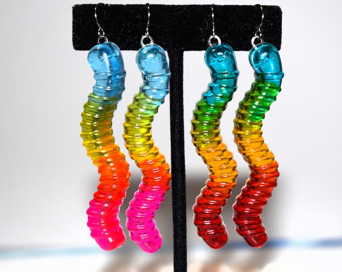 Rainbow Gummy Worm Earrings, Resin Gummy Worm Earrings, Candy Jewelry