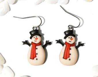 Snowman Earrings, Snowman Charm Earrings, Christmas Earrings, Winter Earrings, Snow Earrings, Christmas Jewelry, Snowman Jewelry, CE836