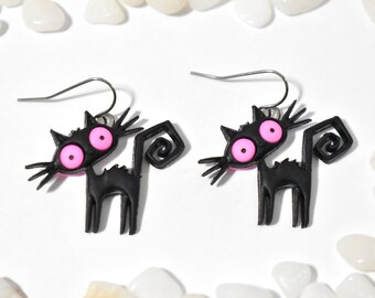 Black Cat Earrings, Black Cat Jewelry, Halloween Earrings, Halloween Jewelry, I Love Cats, Cat Lover, Cat Mom Gift, Animal Earrings, BE31