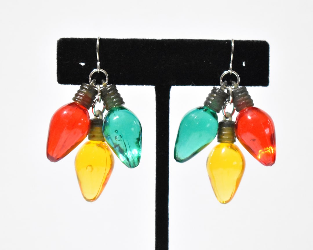 Christmas Light Bulb Earrings, Christmas Tree Lights Earrings
