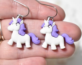 Unicorn Earrings, Unicorn Charm Earrings, I Love Unicorns, Blue, Green, Yellow, Purple, or Pink Unicorn Earrings, Unicorn Jewelry, CE937