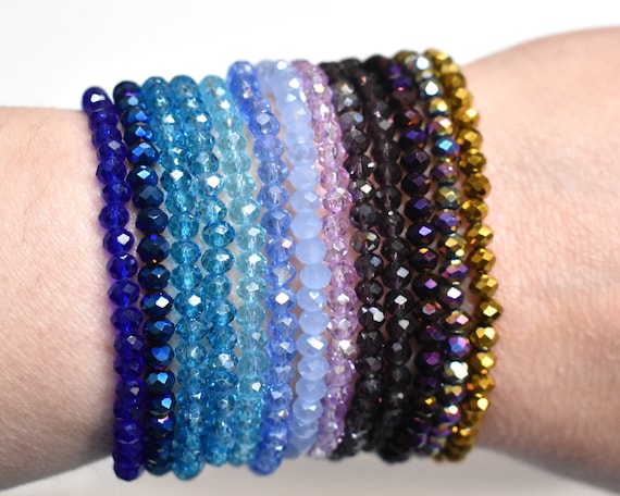 4mm Crystal Stretch Bracelet, Sparkly Crystal Beaded Bracelet, Buy Single Bracelet or Custom Set, Stackable Bracelet, Elastic Bracelet, SB61