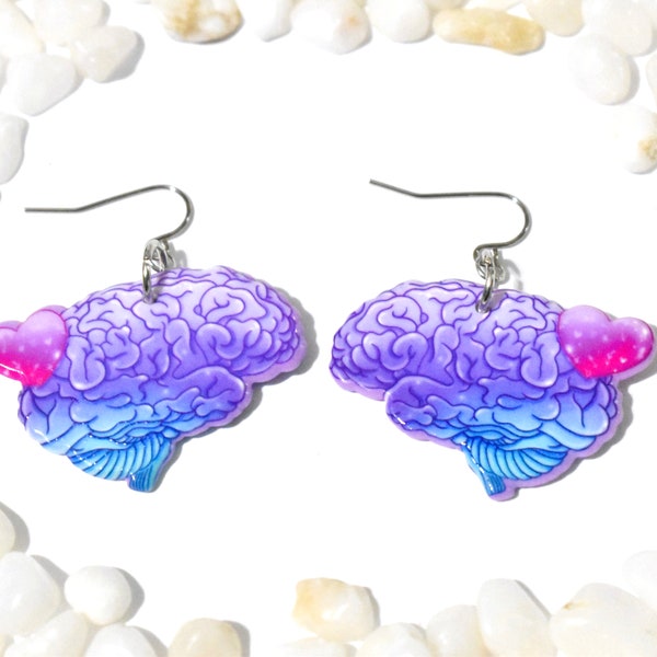 Purple Blue & Pink Brain Earrings, Science Earrings, Zombie Earrings, Anatomy Earrings, Brain Jewelry, Halloween Earrings, Surgeon, BE169