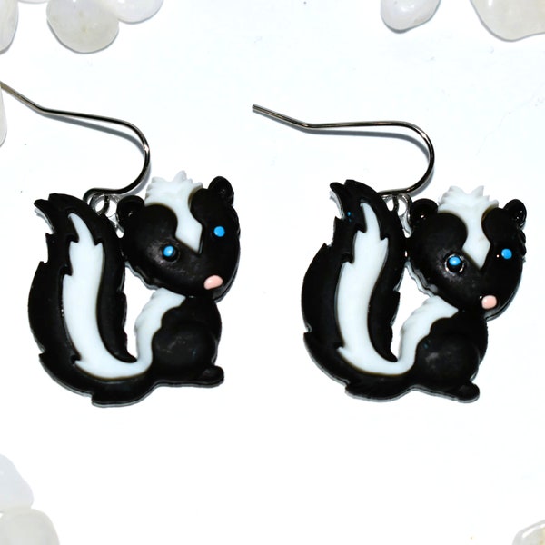 Black & White Skunk Earrings, Skunk Jewelry, Forest Animal Earrings, Woodland Animal Earrings, I Love Skunks, Skunk Lover, Skunk Gift, BE91