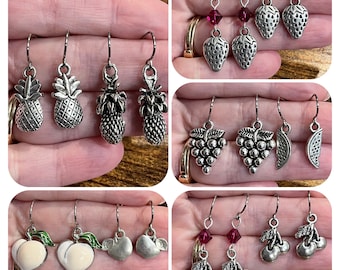 Fruit Earrings, Pineapple Earrings, Strawberry Earrings, Grapes Earrings, Watermelon Earrings, Apple Earrings, Cherry Earrings, Peach, SC39