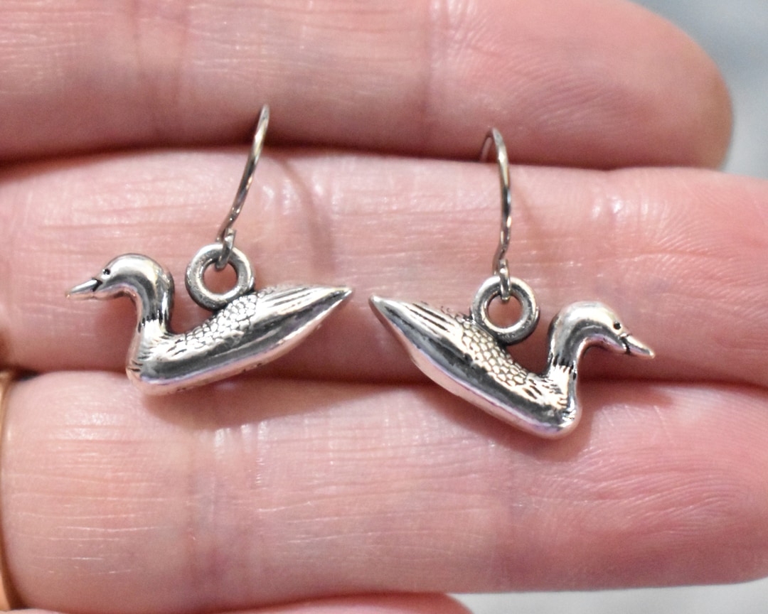 Duck Earrings Silver Duck Charm Earrings Duck Jewelry Etsy