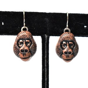 Gorilla Earrings, Brown Gorilla Charm Earrings, Monkey Jewelry, Monkey Earring, Ape Earring, Zoo Earring, Animal Earring, Ape Jewelry, CE528