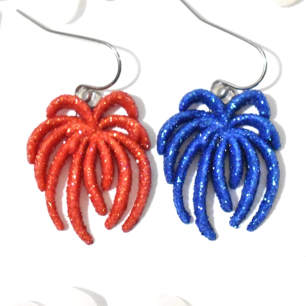 Fireworks Earrings, Red & Blue Fireworks, 4th of July Earrings, July 4th Earring, Independence Day, Seasonal Earring, Holiday Earring, CE357