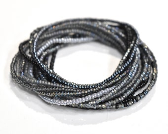 Custom Black Bracelets, Grey, Gunmetal Seed Bead Stretch Bracelets, Buy Single Bracelet or Set, Gray Bracelet, 11/0 Seed Bead Bracelet, SB49