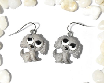 Dog Earrings, Gray Dog Charm Earrings, Dog Jewelry, Puppy Earrings, Pet Earrings, Animal Earrings, Dog Lover Gift, Dog Mom Gift Idea, CE551