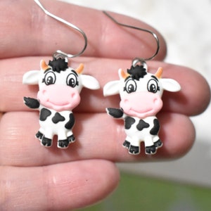Cow Earrings, Black & White Cow Earrings, Farm Animal Earrings, I Love Cows, Holstein Cow Earrings, Cow Jewelry, Farm Earrings, CE872