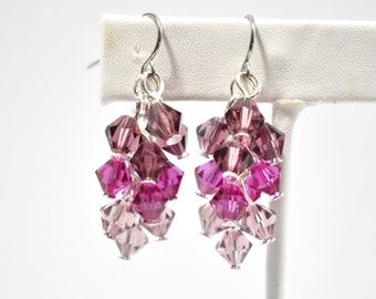 Purple Cluster Earrings, Purple Crystal Earrings, Crystal Cluster Earrings, Purple Ombre Earrings, Purple Gradient Earrings, Clip On, CL19