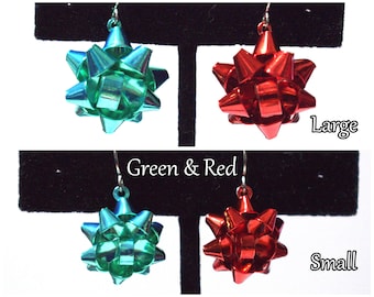 Christmas Bow Earrings, Red, Green, Silver, Gold Metal Bow Earrings, Christmas Earrings, Christmas Jewelry, Holiday Earrings, BE202