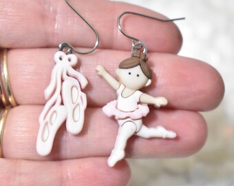 Ballerina Earrings - Mismatched Ballerina and Ballet Shoes - CE402
